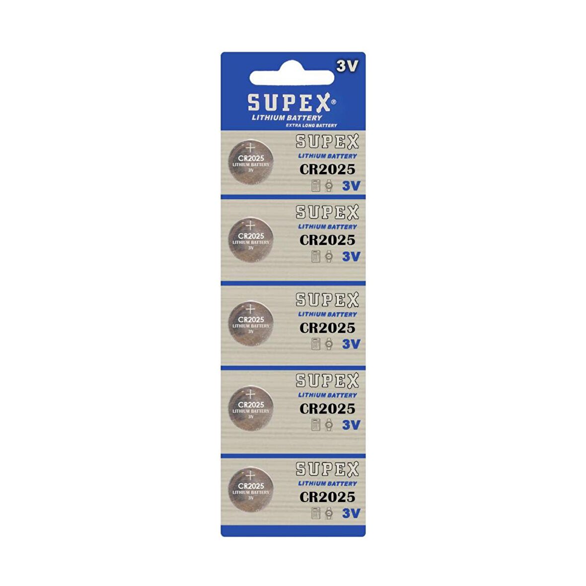 Supex Extra Long Battery CR2025 3V Blister Lityum Pil 5'li Paket