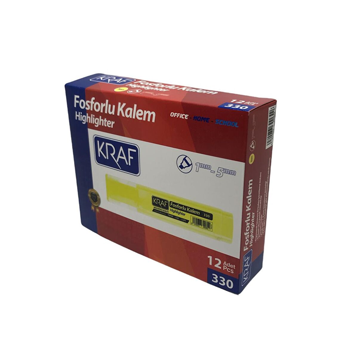 Kraf 330 Fosforlu Kalem Sarı 12'li