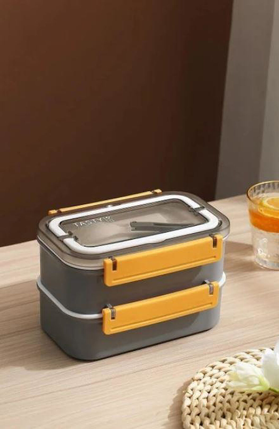 Vagonlife Bento 1600ML Lunchbox Yeni Koleksiyon 2 Katlı 4 Bölmeli Çelik Sefer Tası Yemek Kutusu Gri