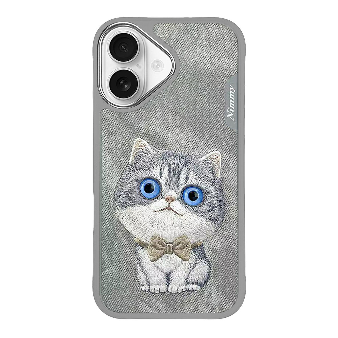 iPhone 16 Uyumlu 3D Göz Kedi Detaylı Gerçek Nakış İşlemeli Kabartmalı New Big Eyes Kılıf
