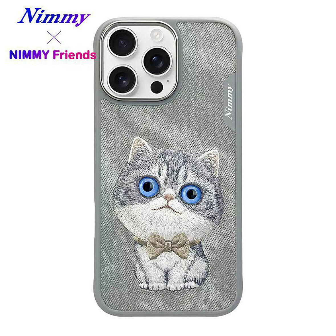 iPhone 16 Pro Max Uyumlu 3D Göz Kedi Detaylı Gerçek Nakış İşlemeli Kabartmalı New Big Eyes Kılıf
