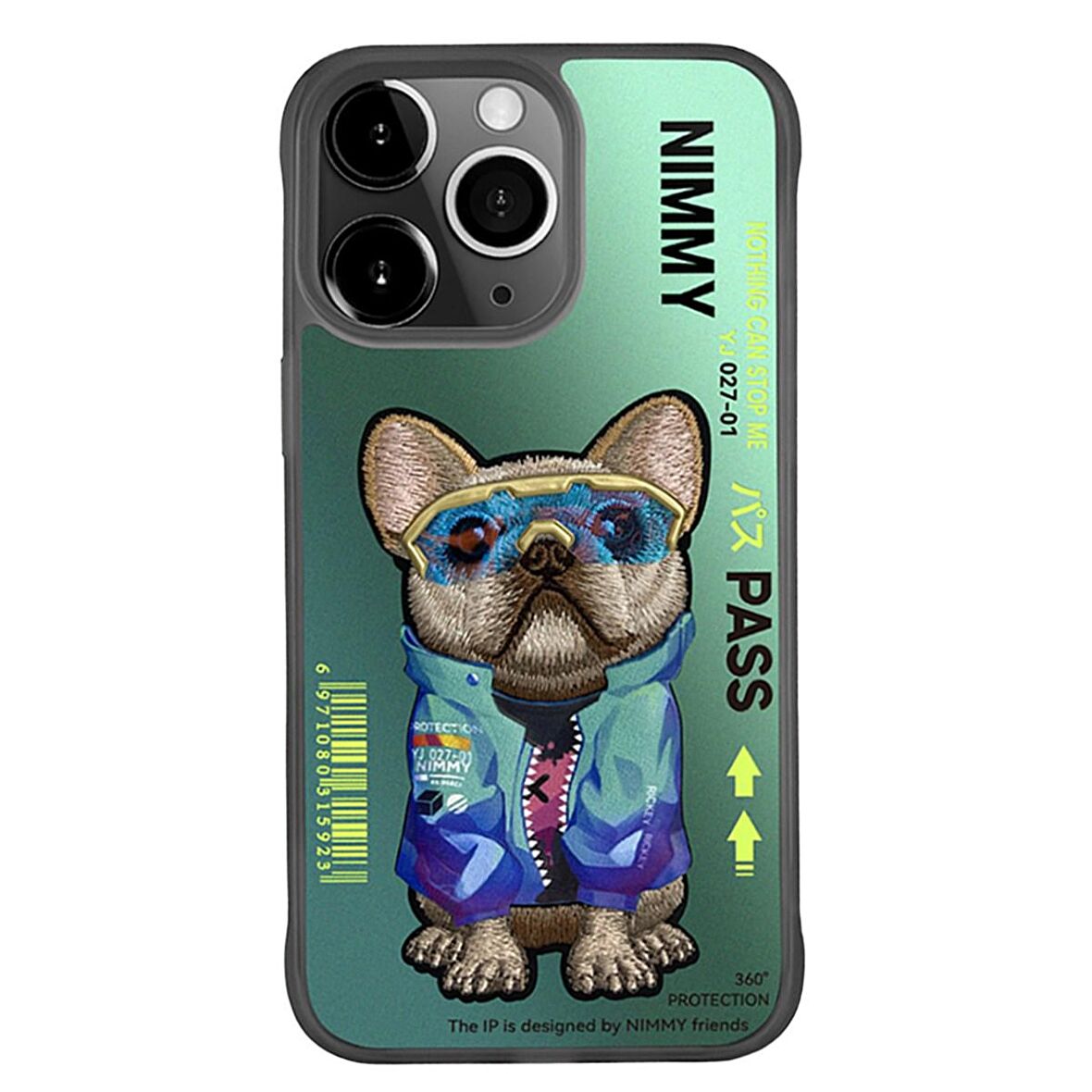 iPhone 15 Pro Max Dog Series Köpek Nakış Işlemeli Gözlük Detaylı 3D Kılıf Yeşil