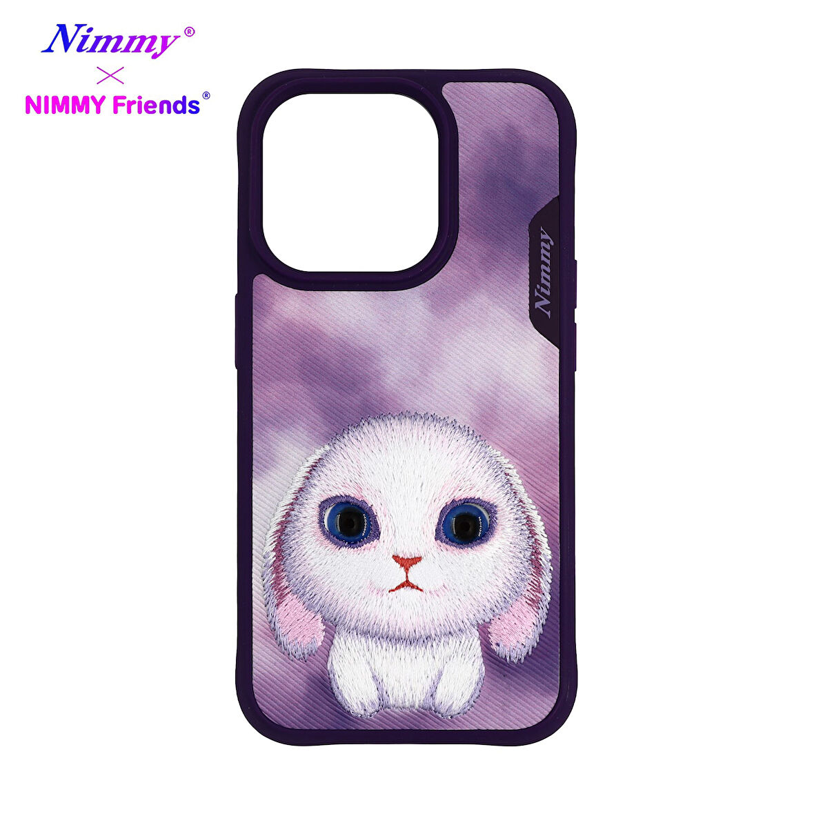 iPhone 15 Uyumlu 3D Göz Mor Tavşan Detaylı Nakış İşlemeli Kabartmalı Big Eyes Kılıf