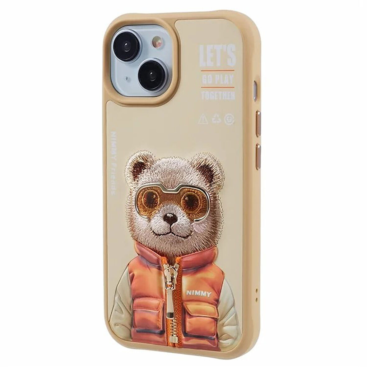 iPhone 15 Uyumlu 3D Gözlük Fermuar Ayıcık Detaylı Nakış İşlemeli Kabartmalı Cool Cute Kılıf
