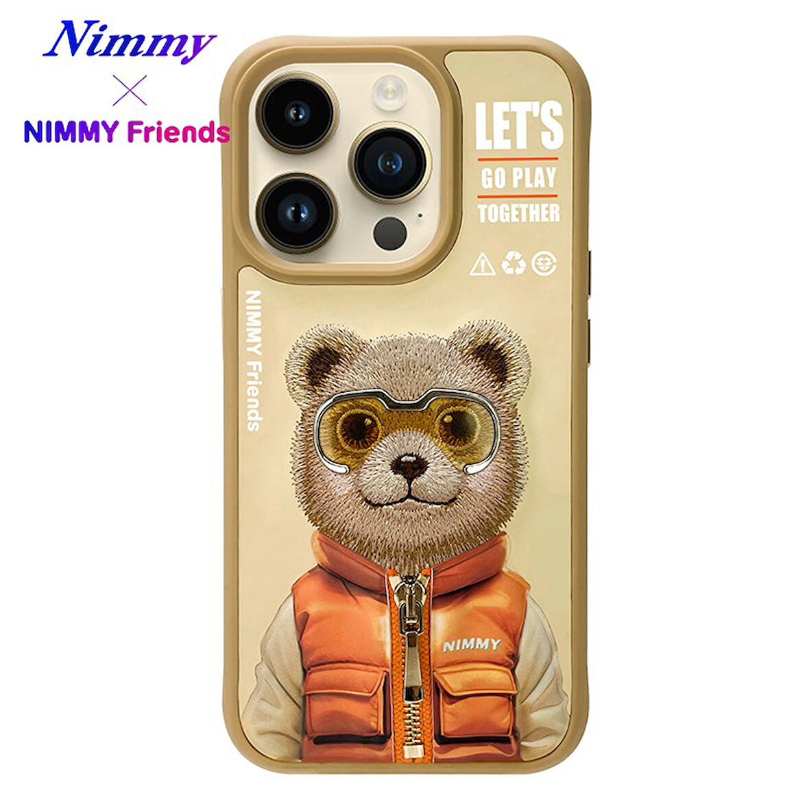 iPhone 15 Pro Uyumlu 3D Gözlük Fermuar Ayıcık Detaylı Nakış İşlemeli Kabartmalı Cool Cute Kılıf