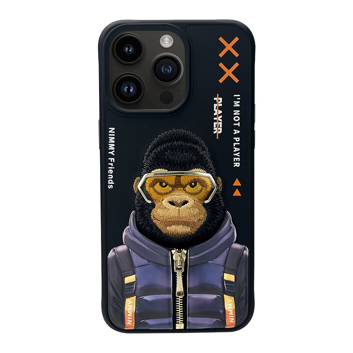 iPhone 15 Pro Max Uyumlu 3D Gözlük Fermuar Goril Detaylı Nakış İşlemeli Kabartmalı Cool Cute Kılıf