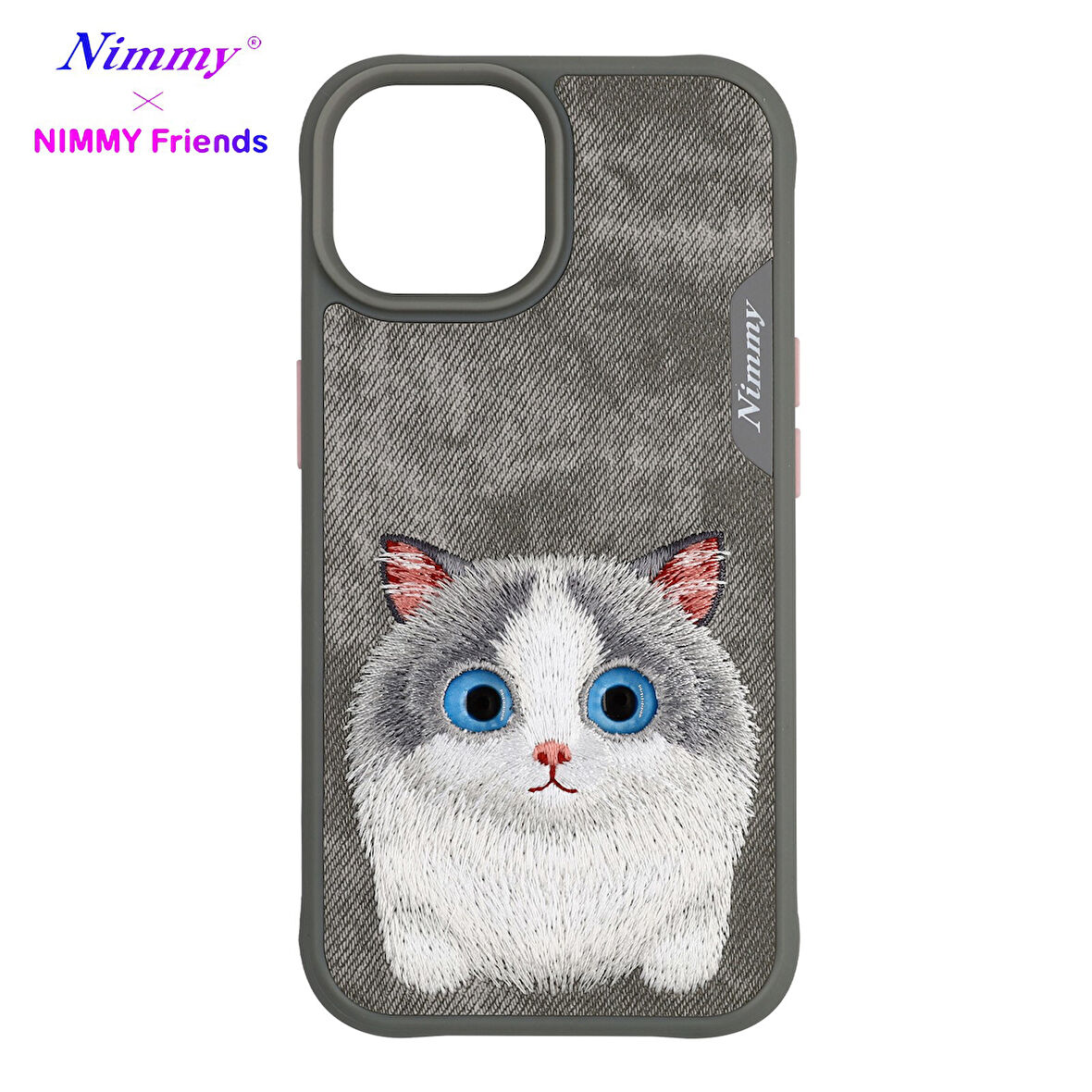 iPhone 15 Pro Uyumlu 3D Göz Gray Kedi Detaylı Gerçek Nakış İşlemeli Kabartmalı Big Eyes Kılıf