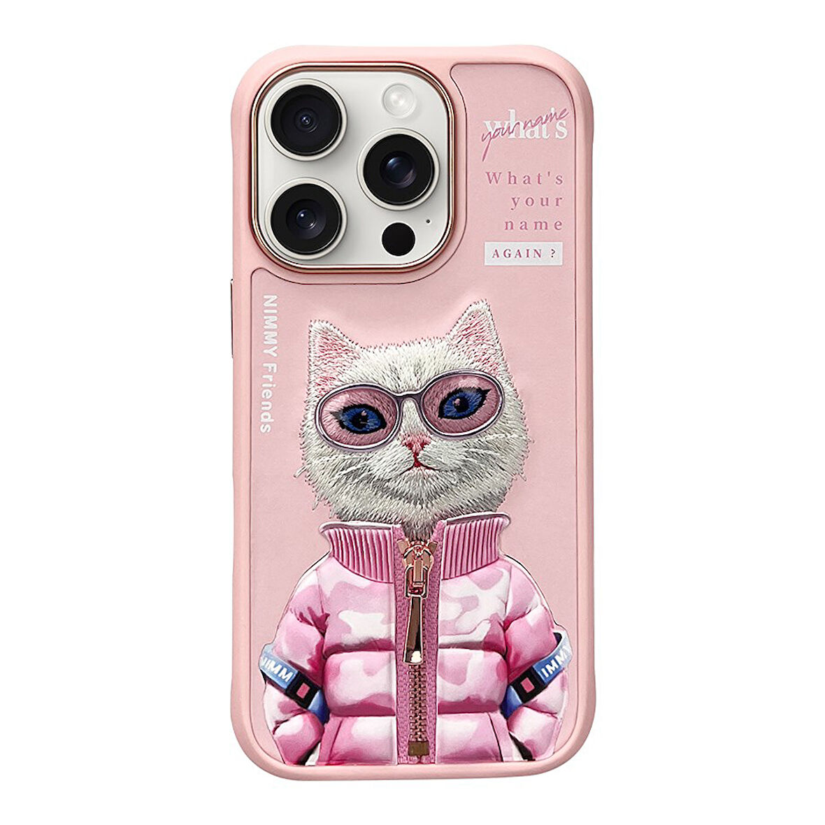 iPhone 16 Pro Max Uyumlu 3D Gözlük Fermuar Beauty Kedi Nakış İşlemeli Kabartmalı Cool Cute Kılıf