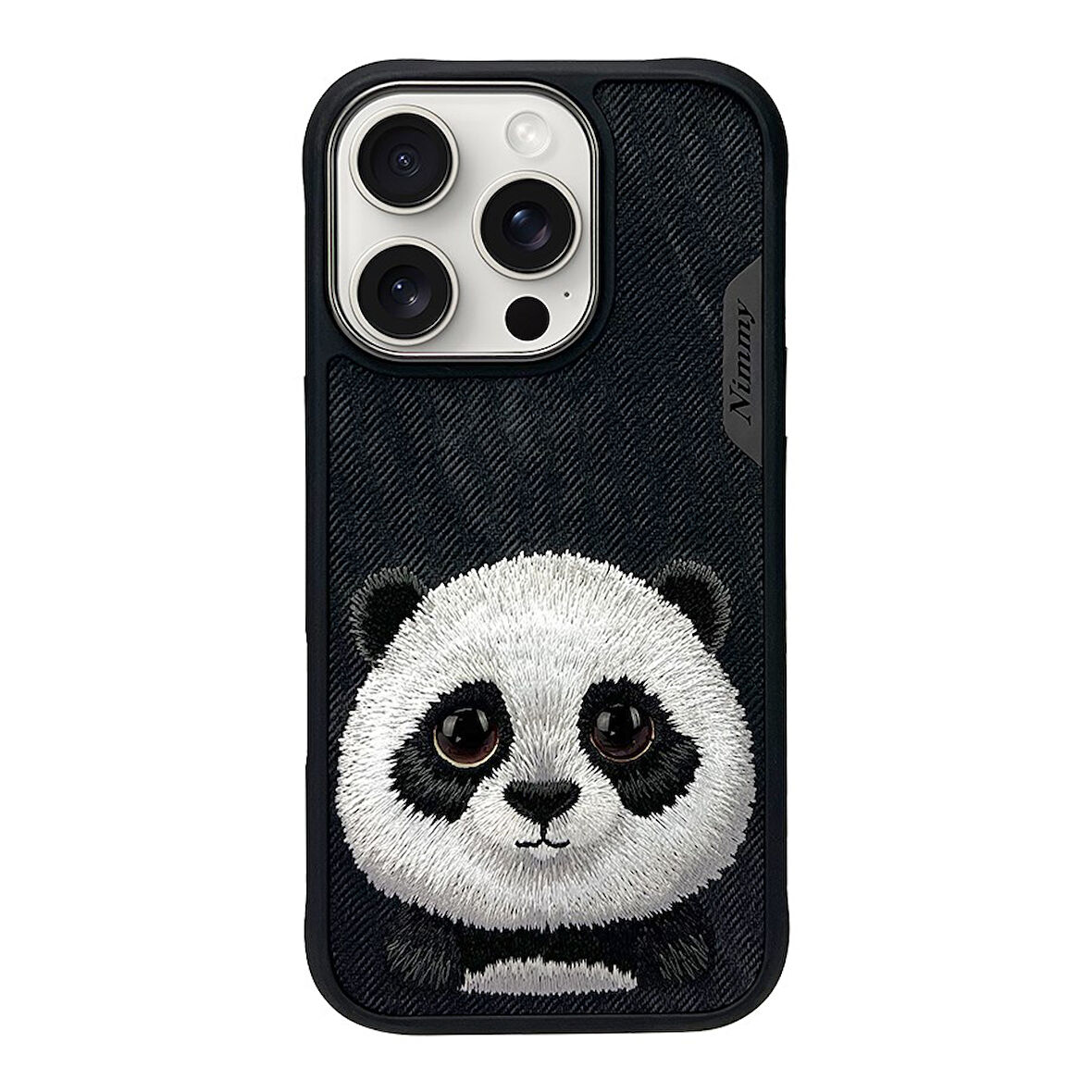 iPhone 16 Pro Max Uyumlu 3D Göz Panda Detaylı Gerçek Nakış İşlemeli Kabartmalı Big Eyes Kılıf