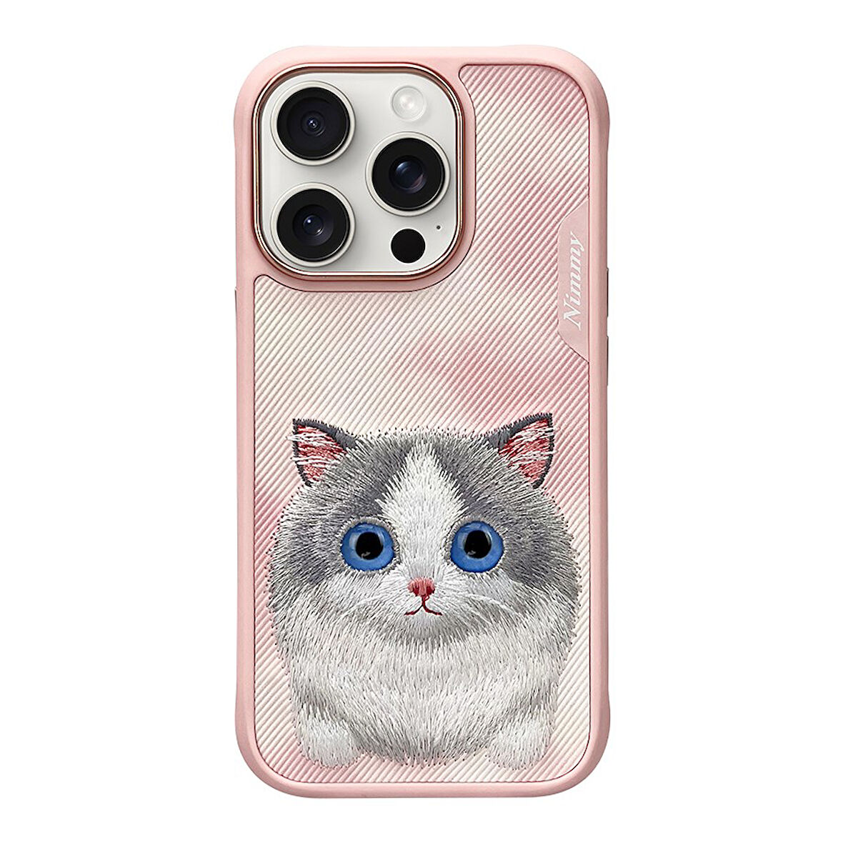 iPhone 16 Pro Uyumlu 3D Göz Kedi Detaylı Gerçek Nakış İşlemeli Kabartmalı Big Eyes Kılıf