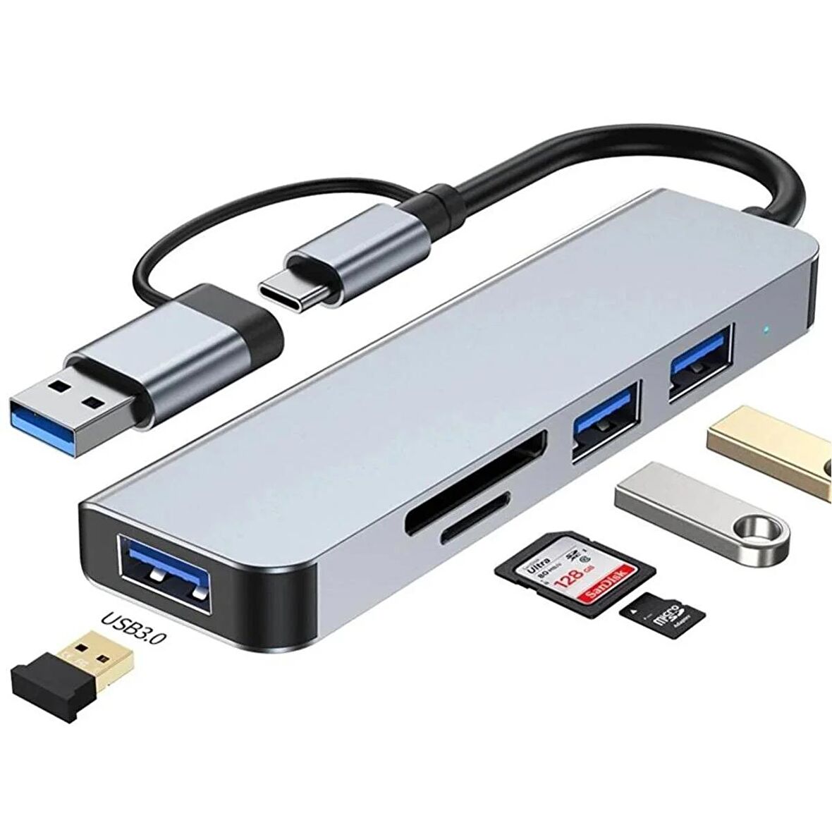 Usb Type-C Hub 5 In 1 Metal Type C Hub Multiport Adaptör Sd Tf Kart Okuyucu 5 Port Type C Çeviri