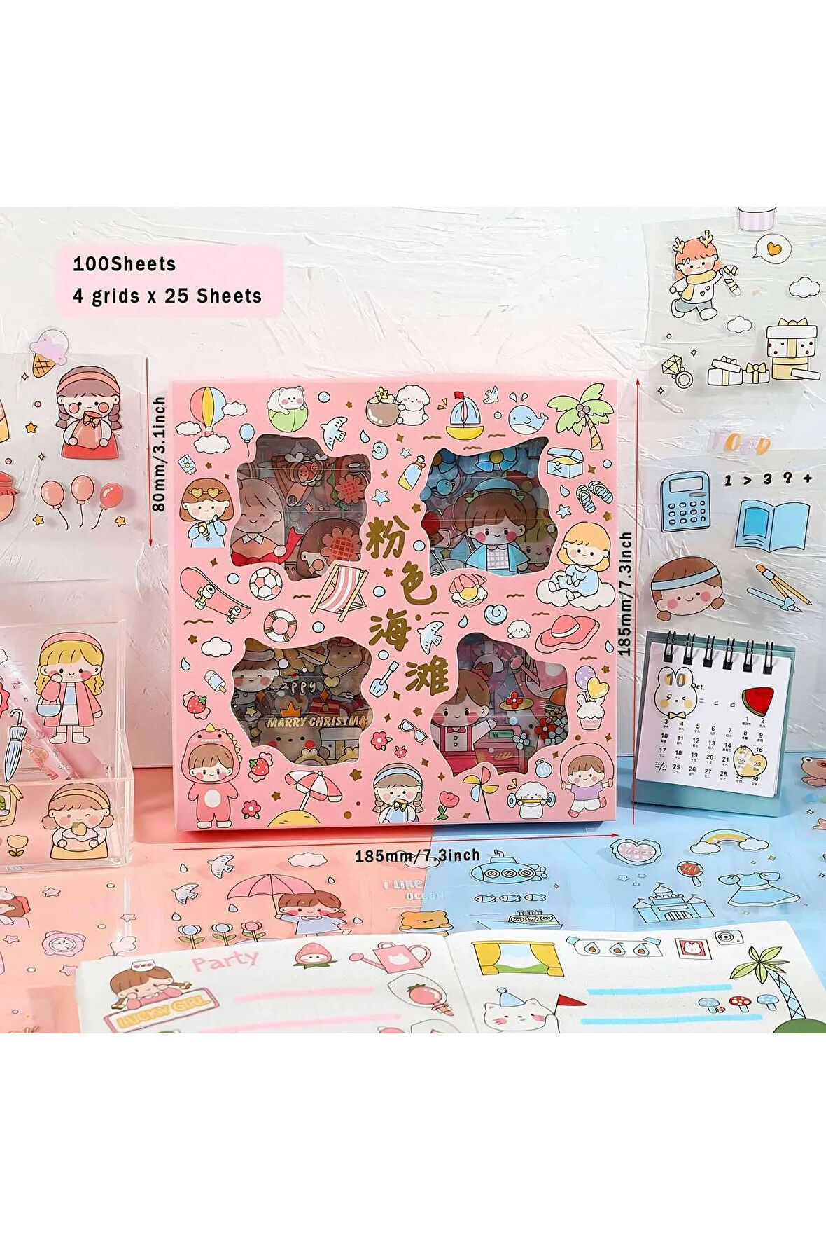 Happy Life Temalı 100 Yaprak 4 Bölmeli Sticker Seti • Bullet Journal (GGK-DG035)