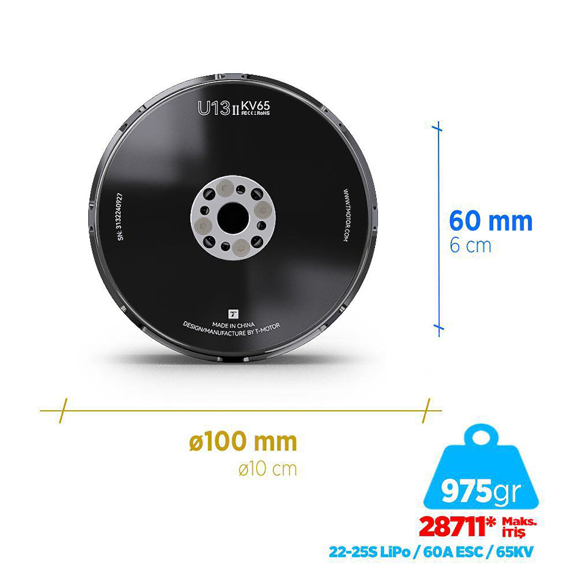 T-Motor U Power Type U13II 65KV Brushless Fırçasız Brushless Fırçasız UAV Motor Multikopter Multi-rotor Quadcopter Hexacopter Drone Motoru