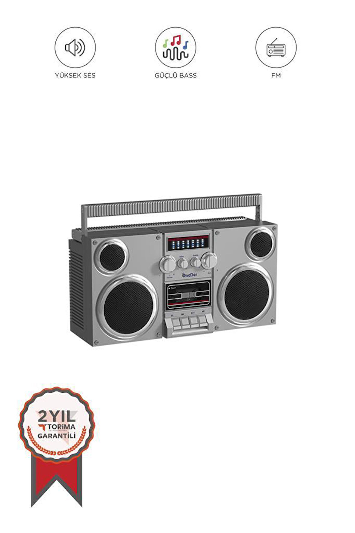 Torima OneDer D2 Gümüş Retro Tasarım Süper Bas Taşınabilir Hoparlör DJ Parti Bluetooth Speaker