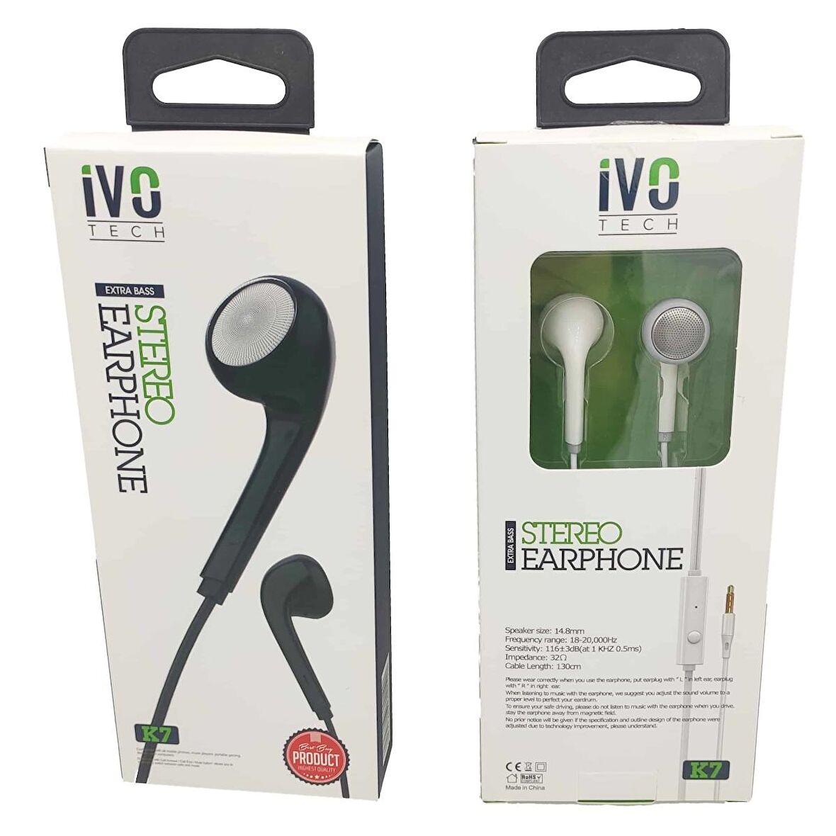 Stereo Earphone Kablolu Kulaklık (Siyah Beyaz) İvotech  K7