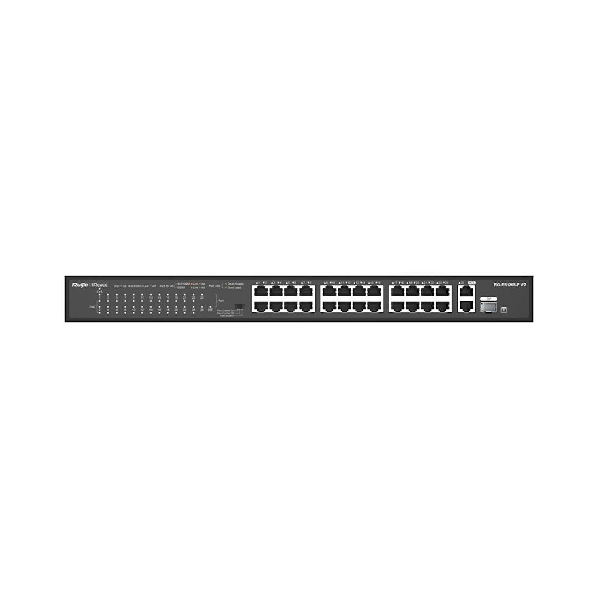 Reyee RG-ES126S-P V2 24 Portlu 10/100 Fast Etherne TakÇalıştır Switch 1 Gigabit Uplink 1 Gigabit Comb 24 Port PoE+
