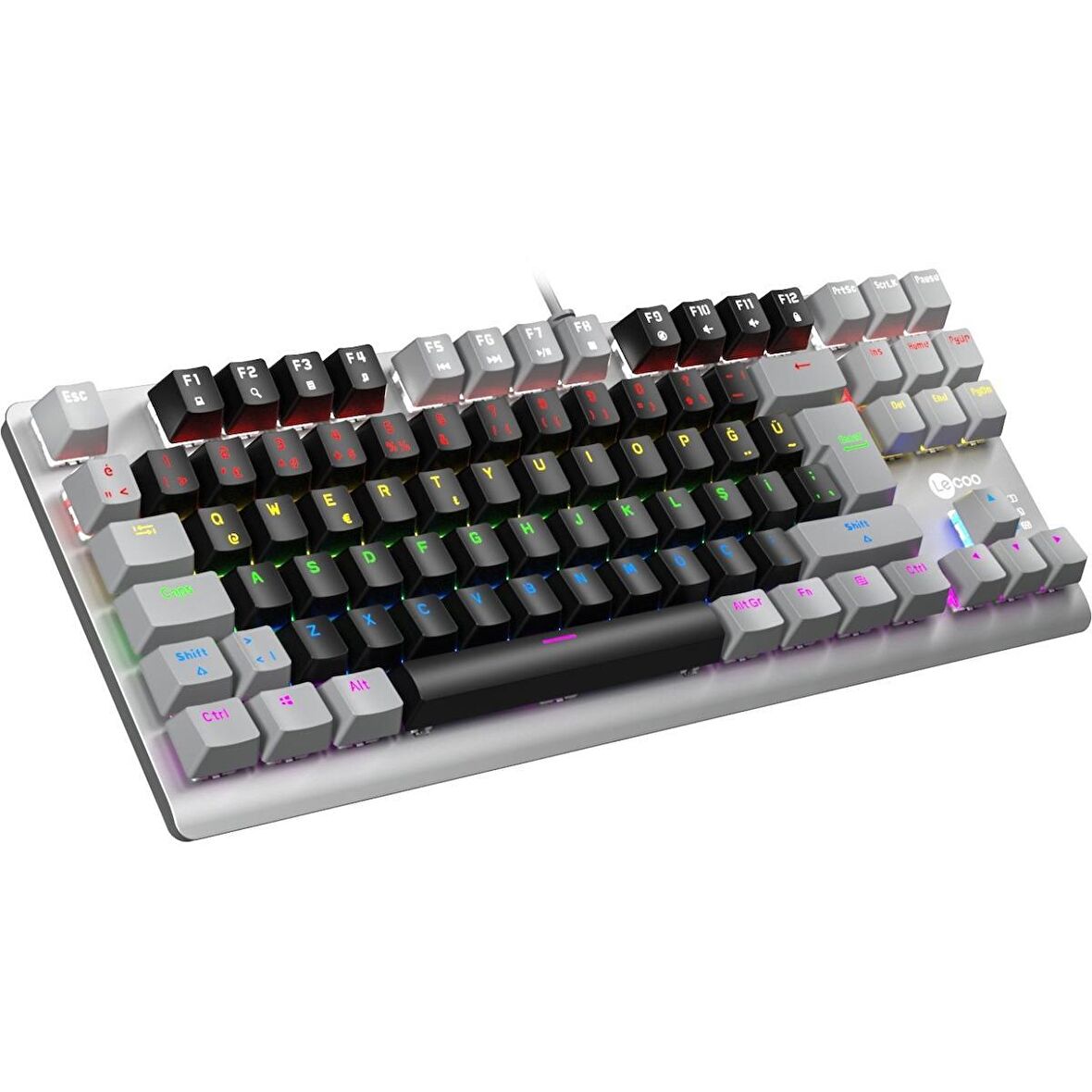Lecoo Gk304 Rgb Mekanik Gaming Oyuncu Klavyesi Red Switch Q Tr Siyah & Gri
