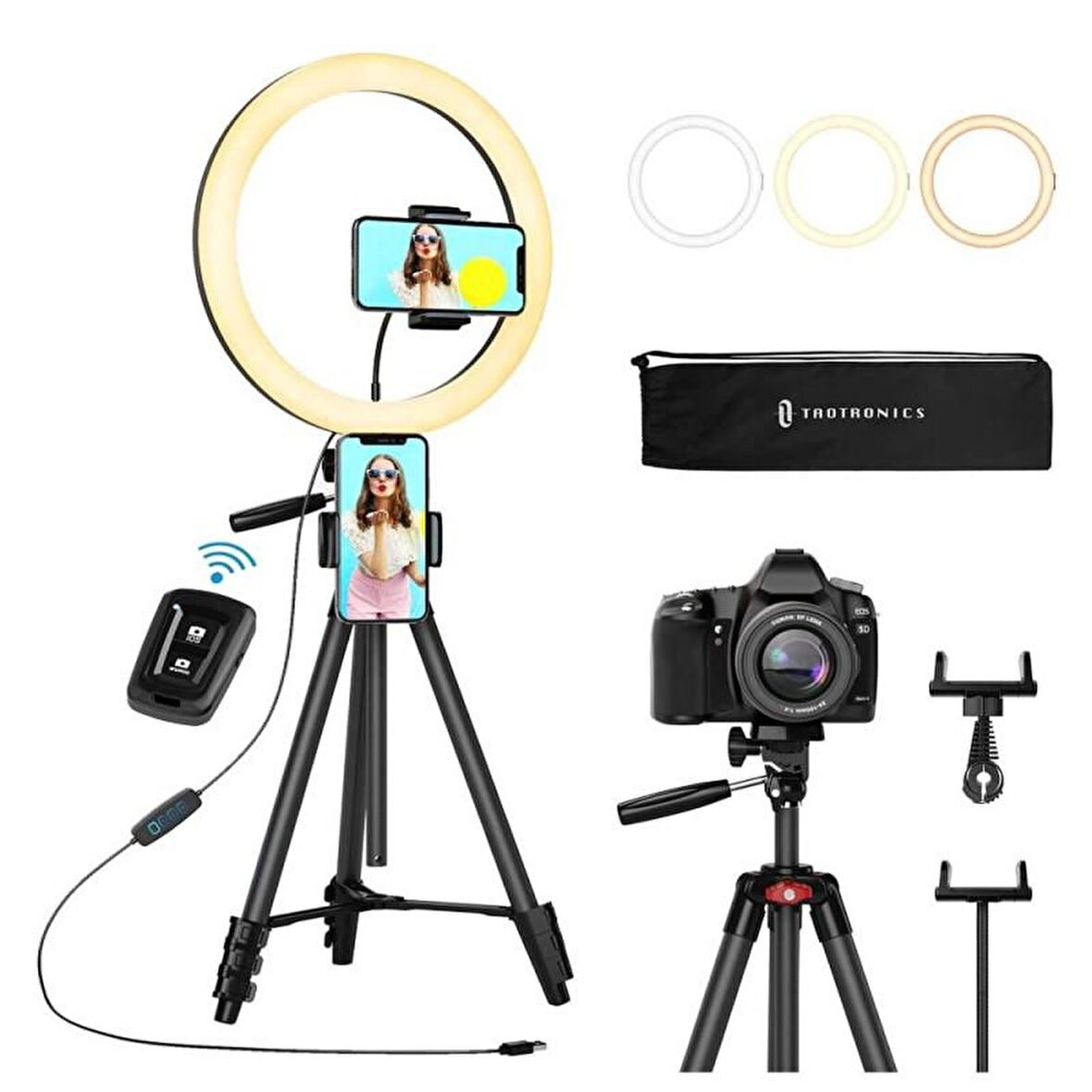 TaoTronics TT-CL027 12” Ring Light Halka Işık 3 Renk 10 Kısıklık Ayarı 155 cm 2 Telefon Tutucu Uzayabilen Tripod