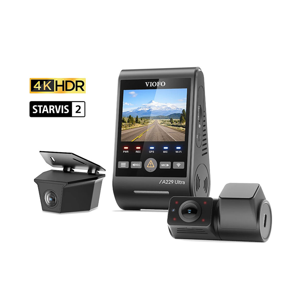 Viofo A229 Ultra-W 3 Kameralı Ön+Arka Su Geçirmez+İç 4K+4K+1080P HDR Sony STARVIS 2 Sensörlü GPS'li Araç Kamerası