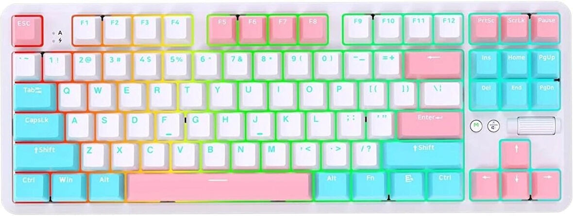 Ajazz K870T Pro Kablosuz Hot Swap Mekanik Oyun Klavyesi-RGB - 10 Adet Switch, Tuş ve Switch Sökme Aparatı Hediyeli (Beyaz - Blue Switch)