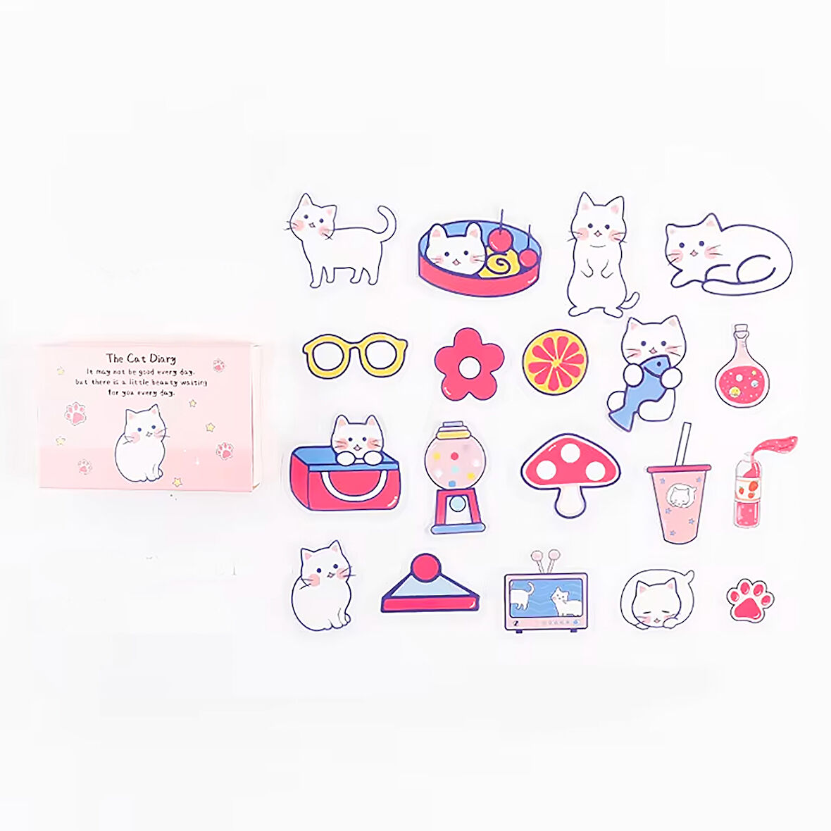 Sevimli Kedi Temalı 40 Adet PET Sticker Seti • Bullet Journal (GGK-ZU002)