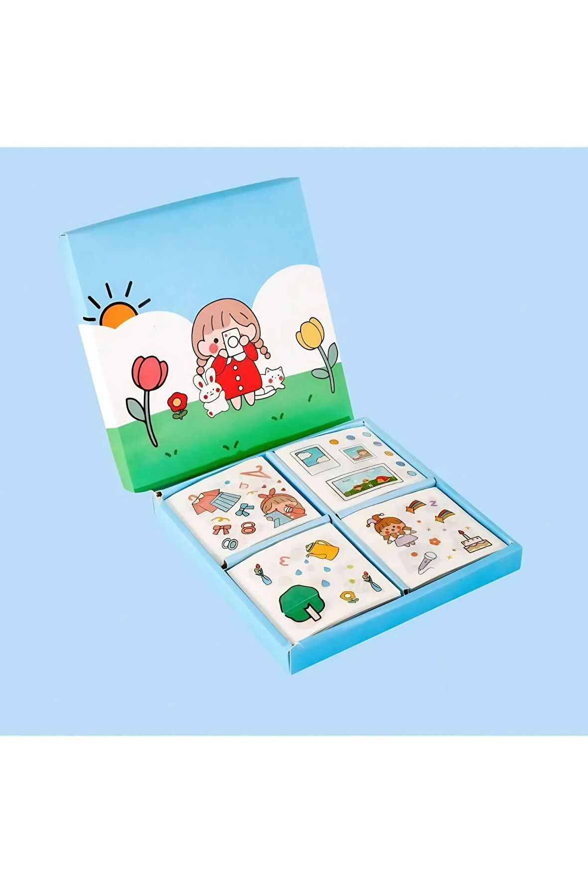 Sweet Girl and Rabbit Temalı 80 Yaprak 4 Bölmeli Sticker Seti • Bullet Journal (GGK-DL066)
