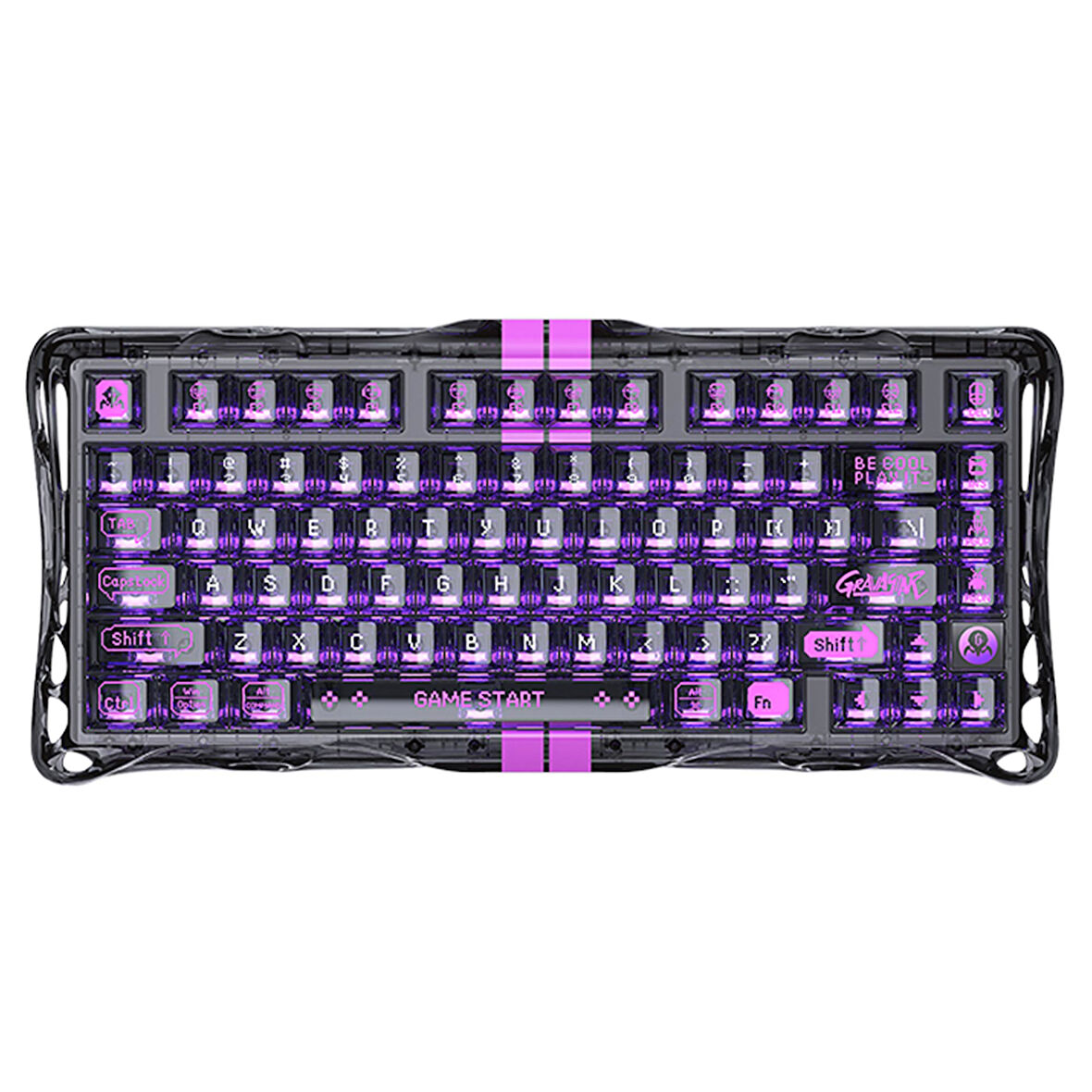 GravaStar Mercury V75 Lite HE Hall Effect Manyetik Switch Gaming Klavye, Hot-Swappable, Rapid Trigger, 8000Hz, 0.25ms Ultra Düşük Gecikme, Kablolu, RGB Işıklı, İngilizce Q, Transparent Black
