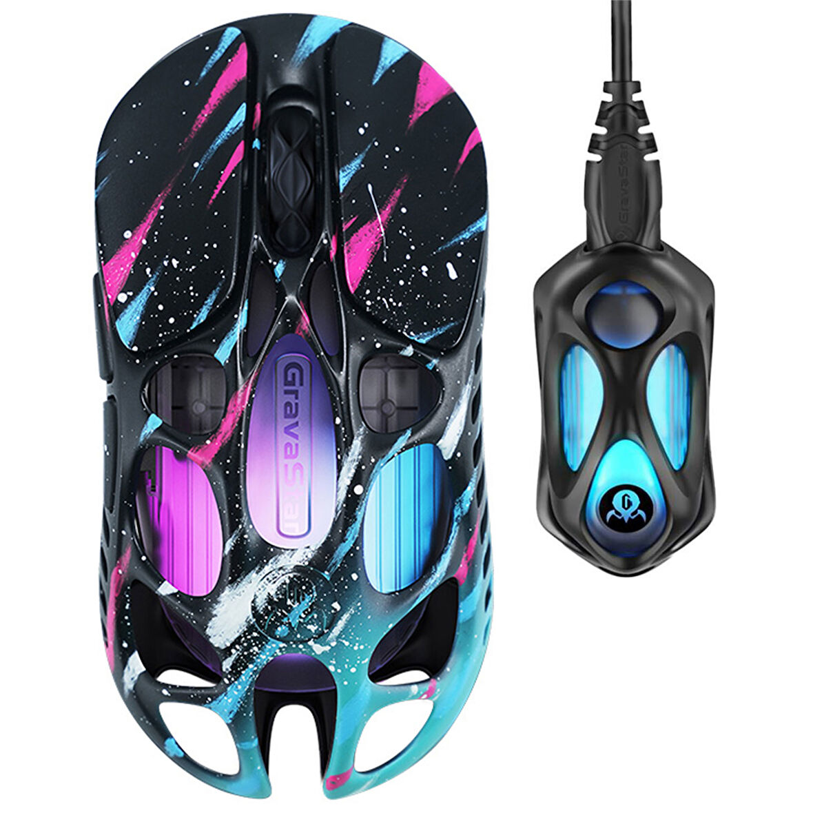 GravaStar Mercury XPro RGB 32K DPI Optik Gaming Mouse+8K Dongle, Kablosuz, Magnezyum Alaşımlı, Programlanabilir 5 Tuşlu, Özel Seri, Neon Graffiti
