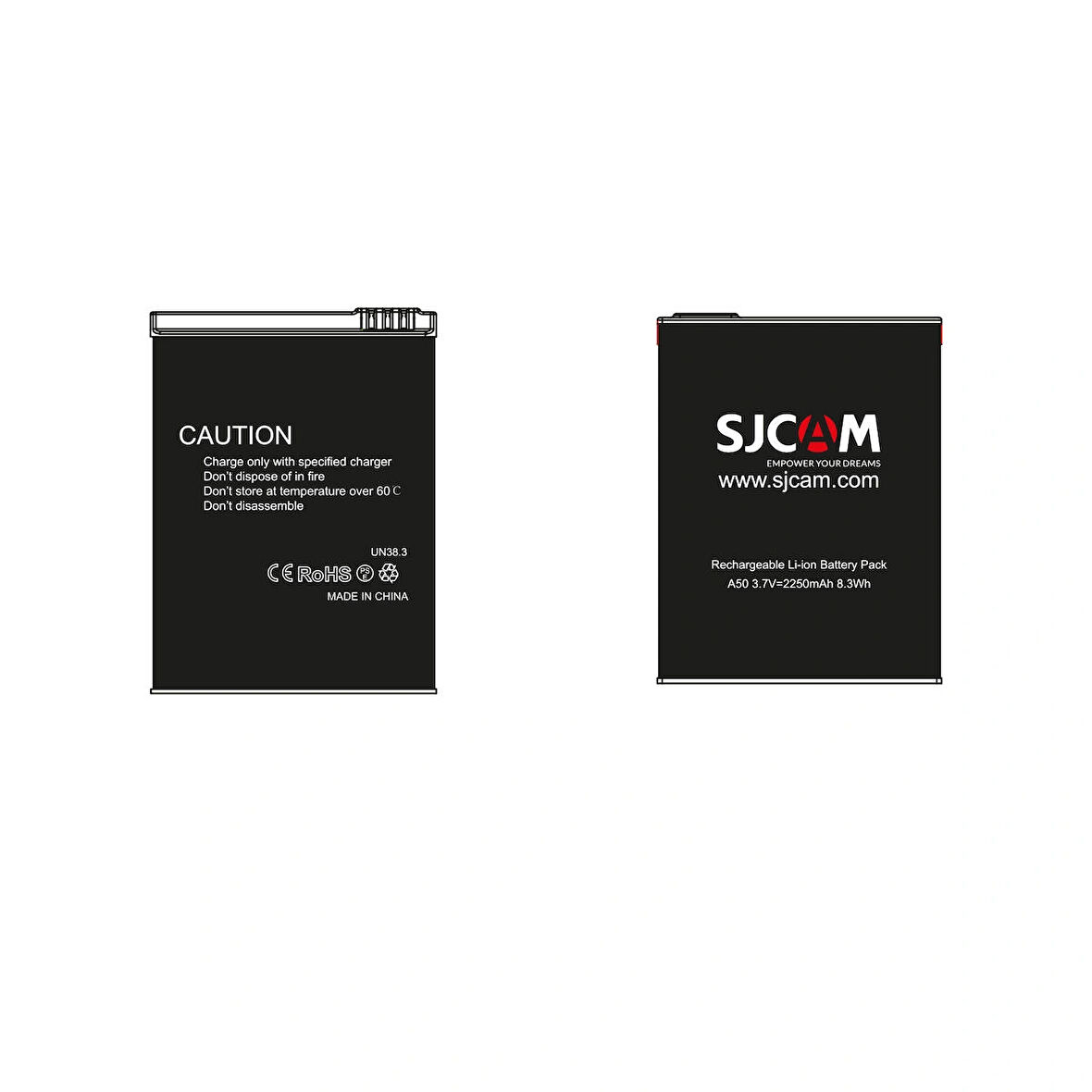 SJCAM A50 Uyumlu 2250mAh Şarj Edilebilir Lityum Batarya