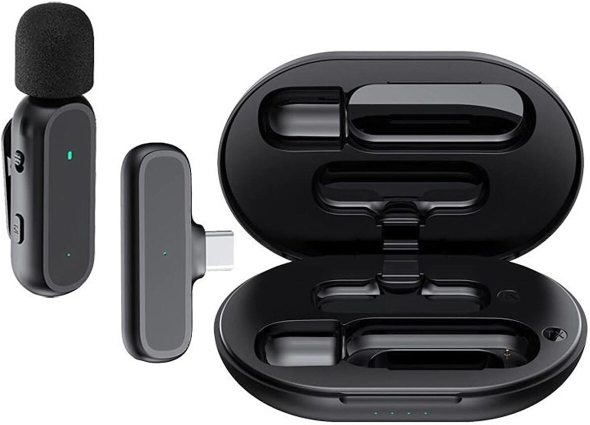  iPhone iPad Uyumlu Şarj Üniteli Kablosuz Youtuber Influencer Lightning  Yaka Mikrofonu