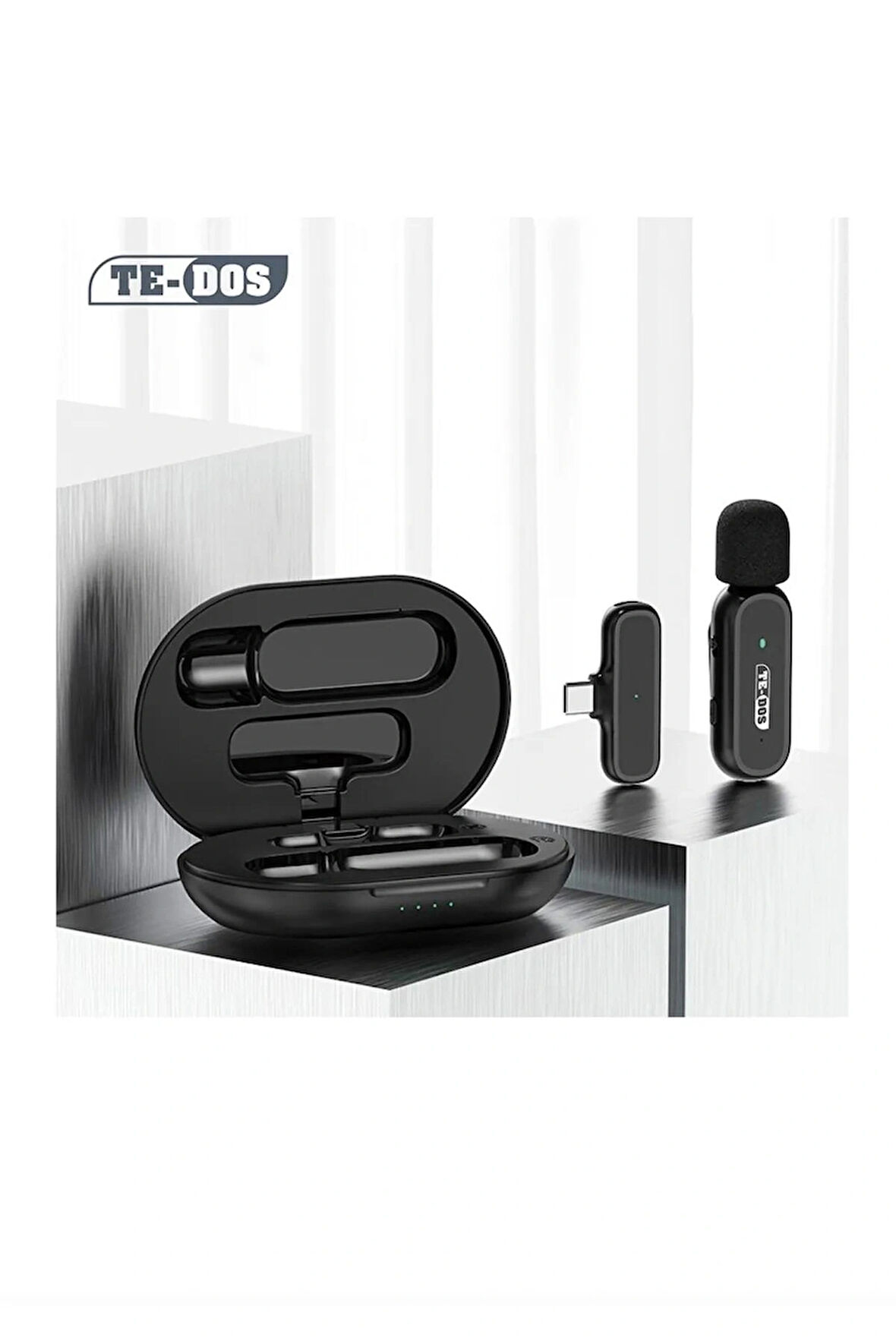 Elmalı Store -- Te-Dos TYPE-C USB-C Lightning Bağlantılı iPhone Android Uyumlu Youtuber İnfluencer Çift Yaka Mikrofonu