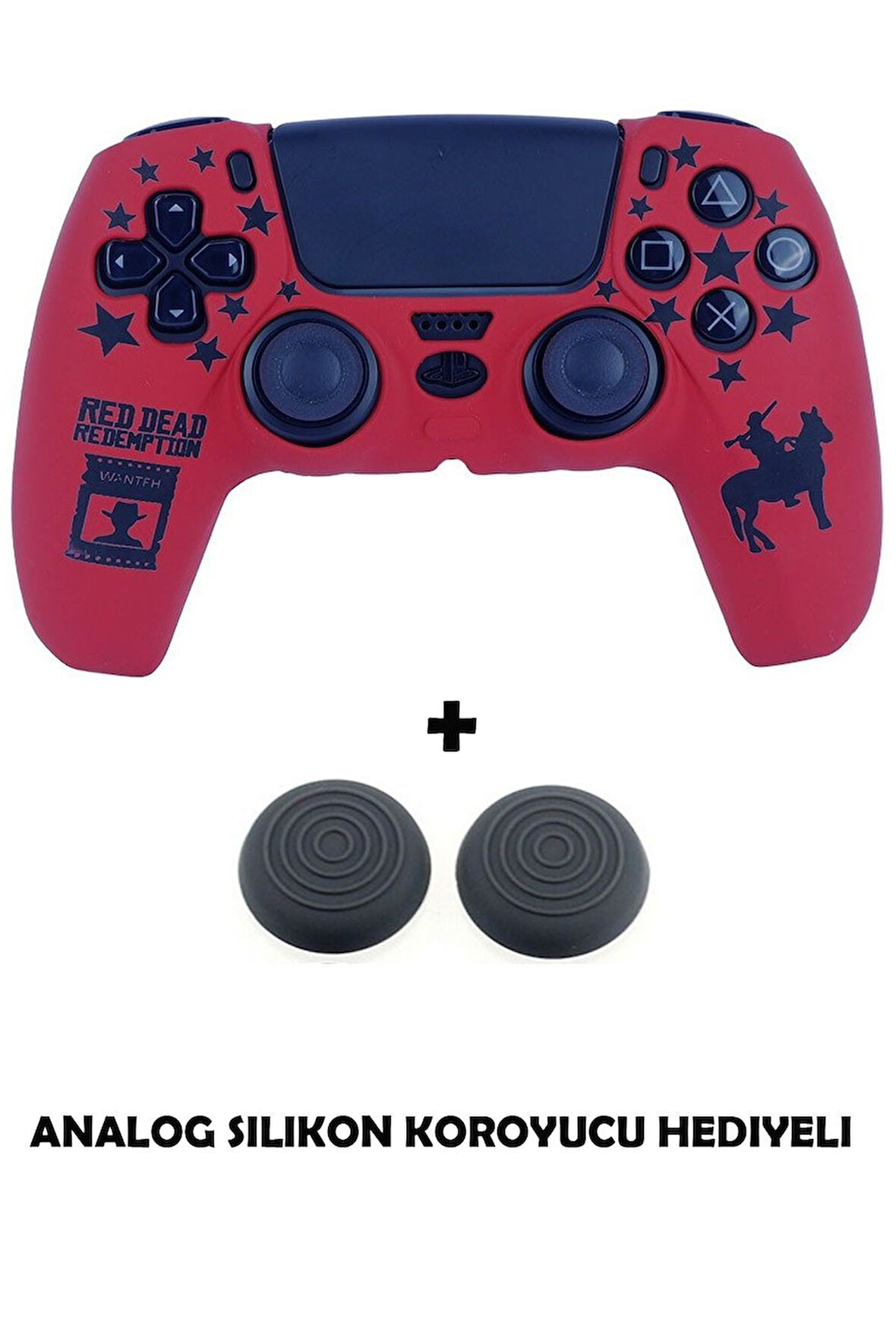PS5 Dualsense Red Dead Redemption Desenli Koruyucu Silikon Kılıf + Analog silikon Koruyucu