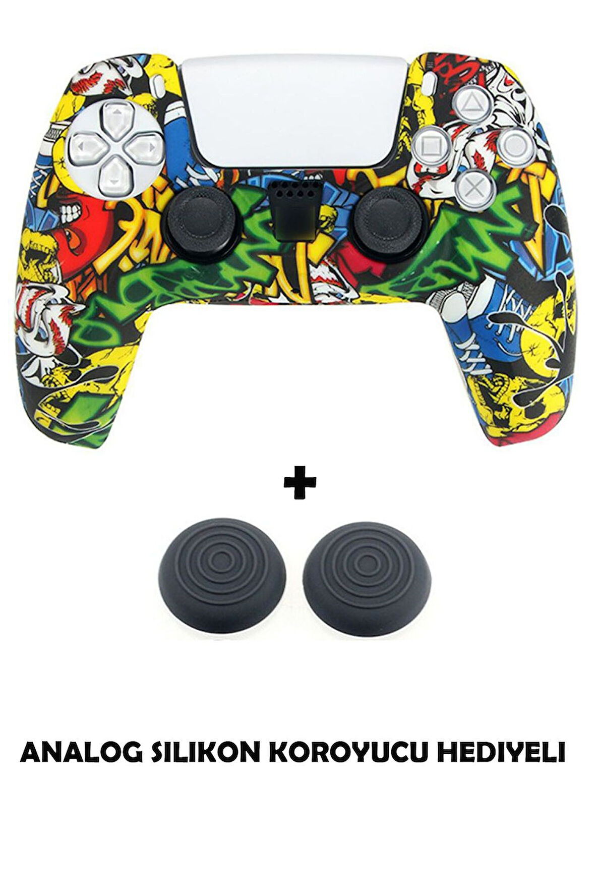 PS5 Dualsense Grafiti Temalı Koruyucu Silikon Kılıf + Analog silikon Koruyucu