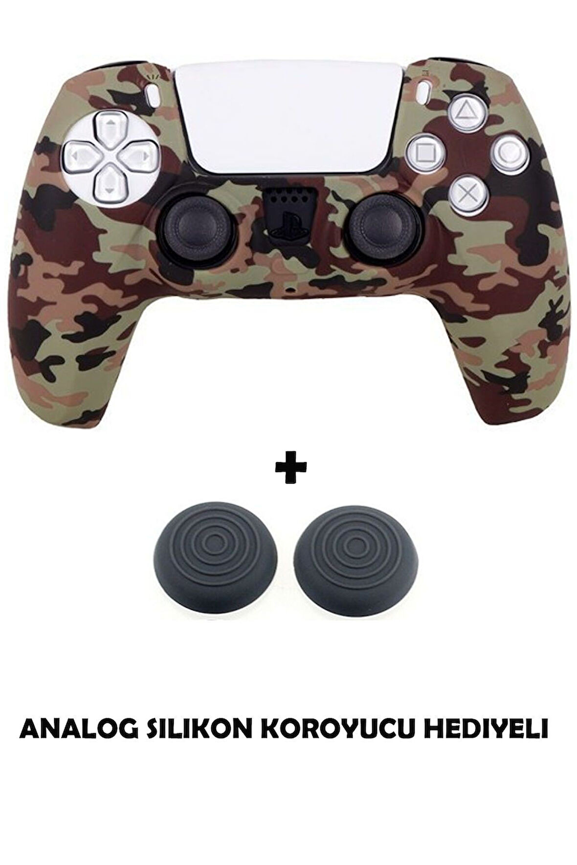 PS5 Dualsense Uyumlu Kamuflaj Desenli Koruyucu Silikon Kılıf + Analog silikon Koruyucu