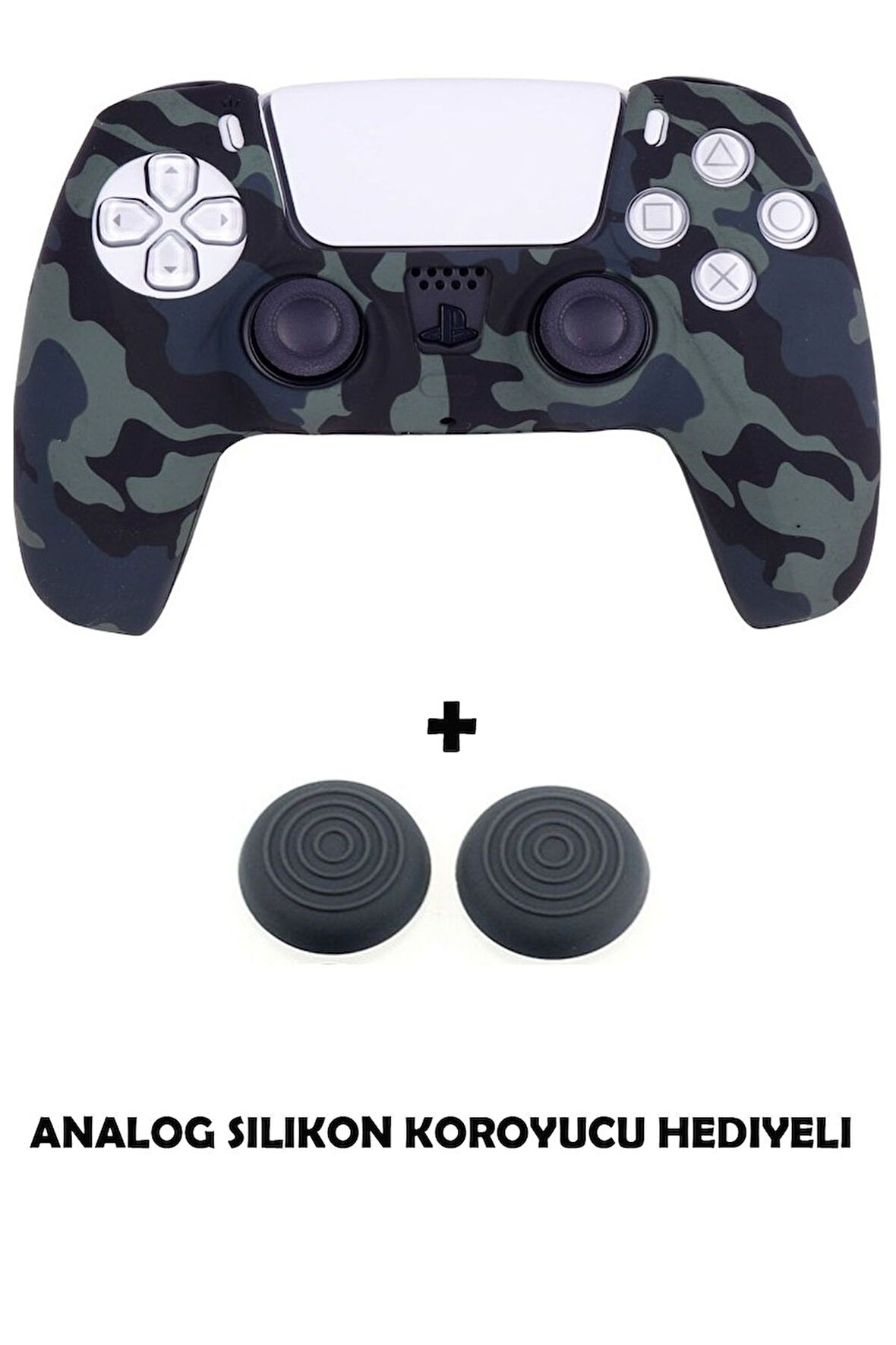 PS5 Dualsense Uyumlu Kamuflaj Desenli Koruyucu Silikon Kılıf + Analog silikon Koruyucu