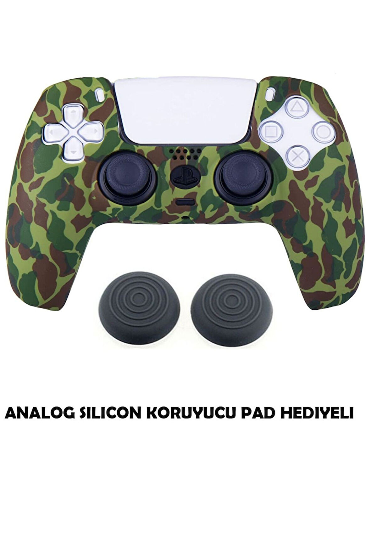 PS5 Dualsense Uyumlu Kamuflaj Desenli Koruyucu Silikon Kılıf + Analog silikon Koruyucu
