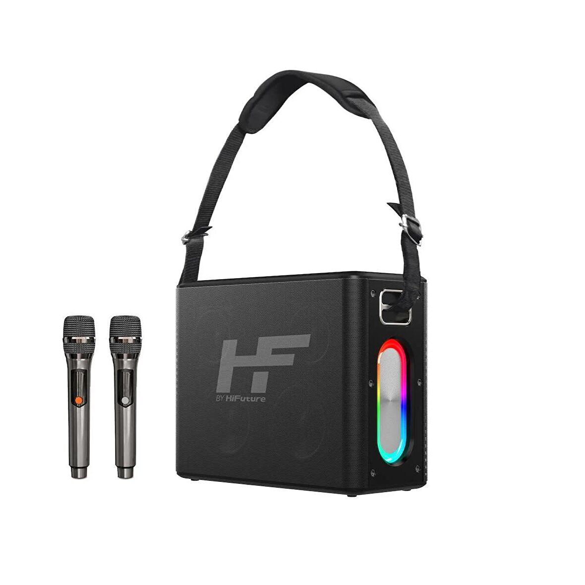 HiFuture MusicBox Bluetooth 5.0 IPX4 Su Geçirmez RGB Aydınlatmalı 100W TWS Çift Modlu EQ Bass Boost & 3D Çift Mikrofonlu Taşınabilir Karaoke Sistemi Kablosuz Hoparlör Siyah