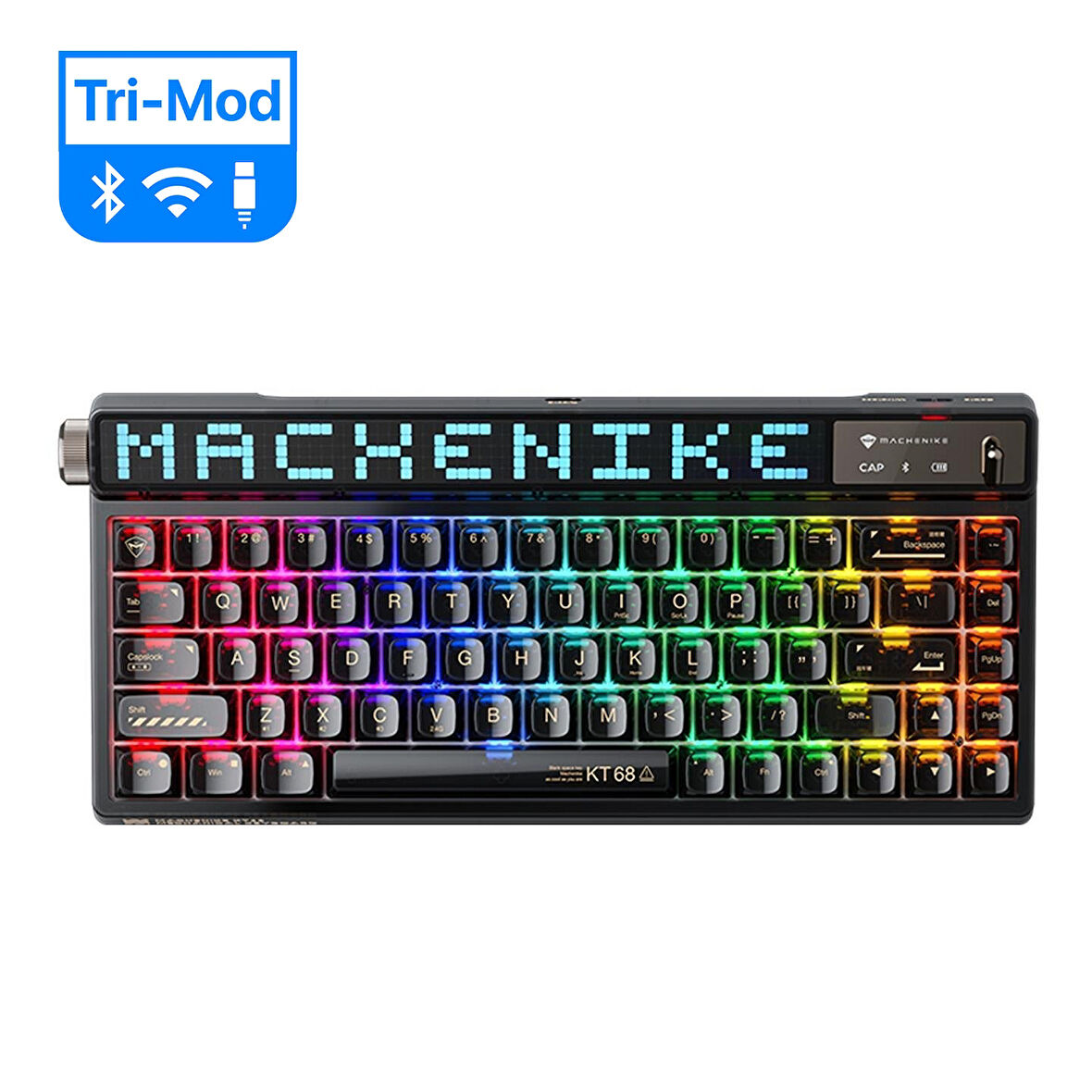 Machenike KT68 Pro Tri-Mode Brown Switch LCD RGB Siyah İngilizce Gaming Klavye