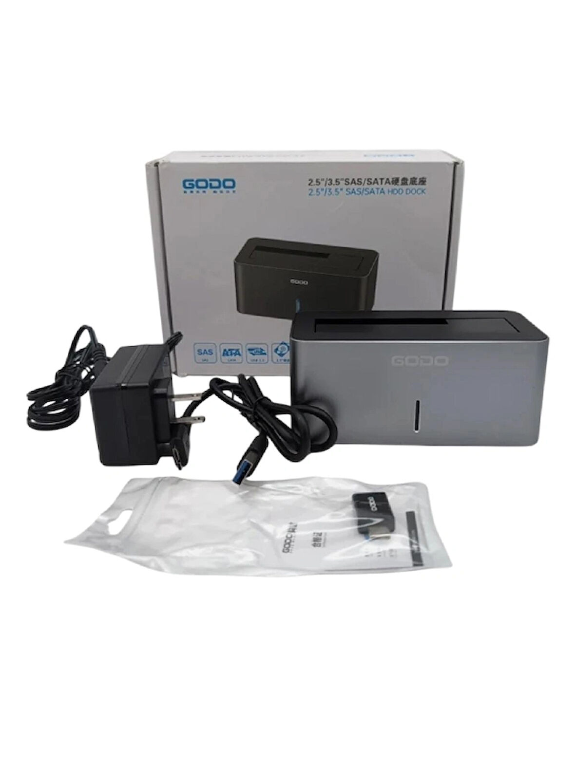 GODO GD35613-SAS USB 3.0 3.5" HDD SSD SAS/SATA Adaptörü 12 Volt 3 Amper Harici İstasyon
