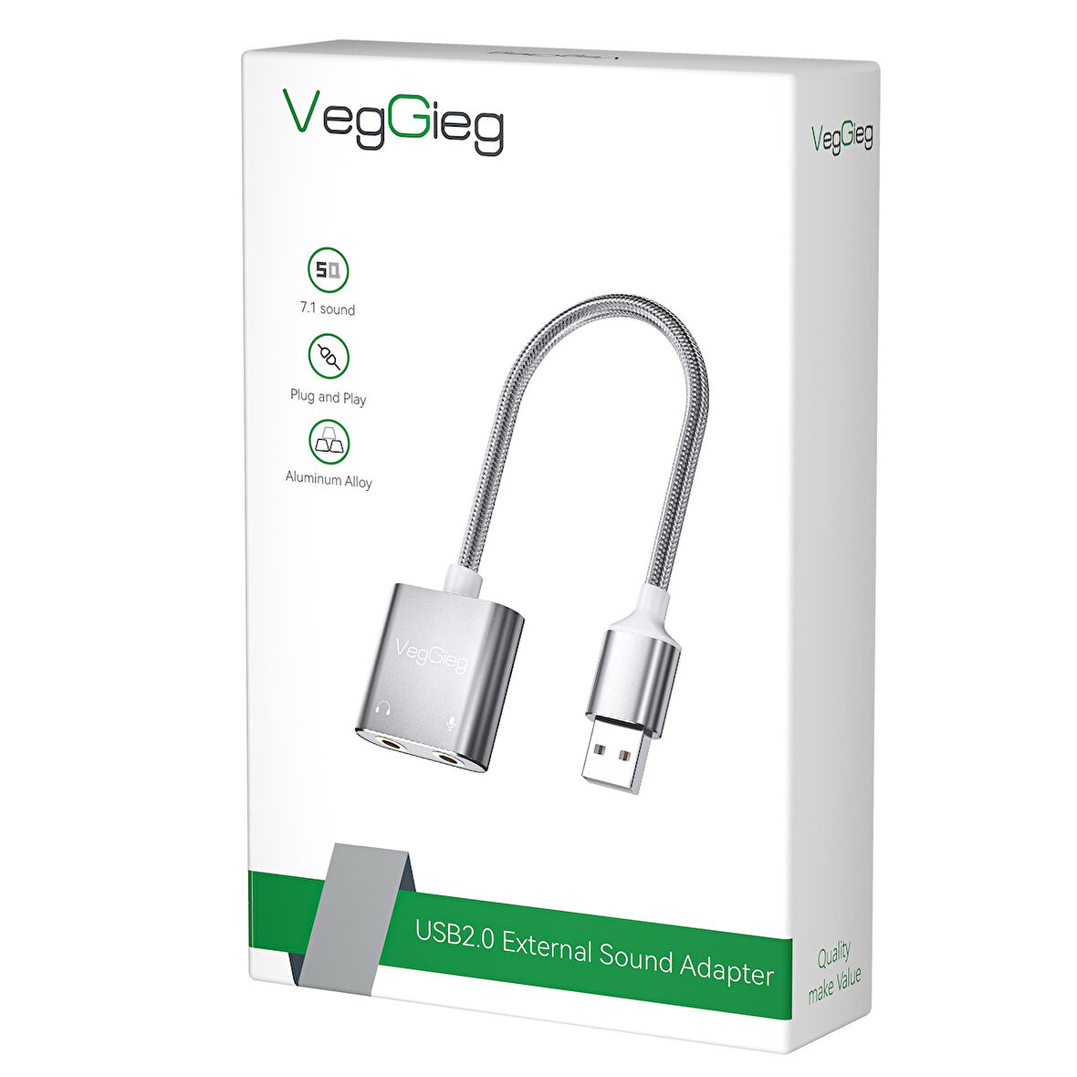 VegGieg USB Ses Kartı 3.5mm Kulaklık ve Mikrofon Girişli Gri