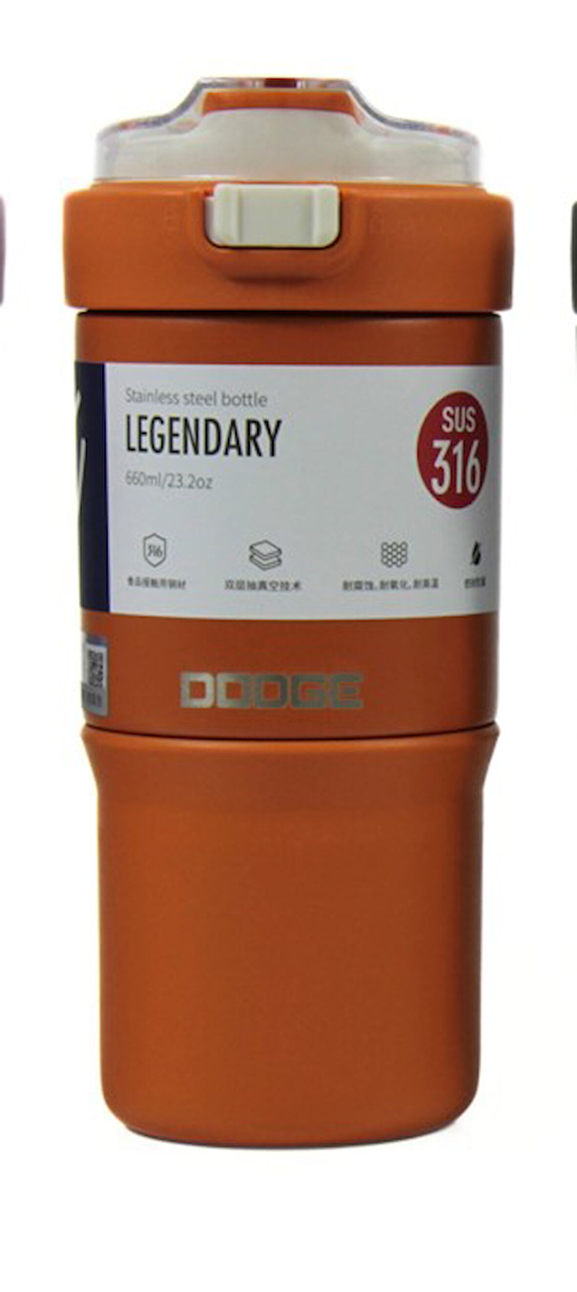 Dodge DB-23684 Çift Kullanım Pipetli/Rahat İçim Turuncu 660ml Çelik Termos