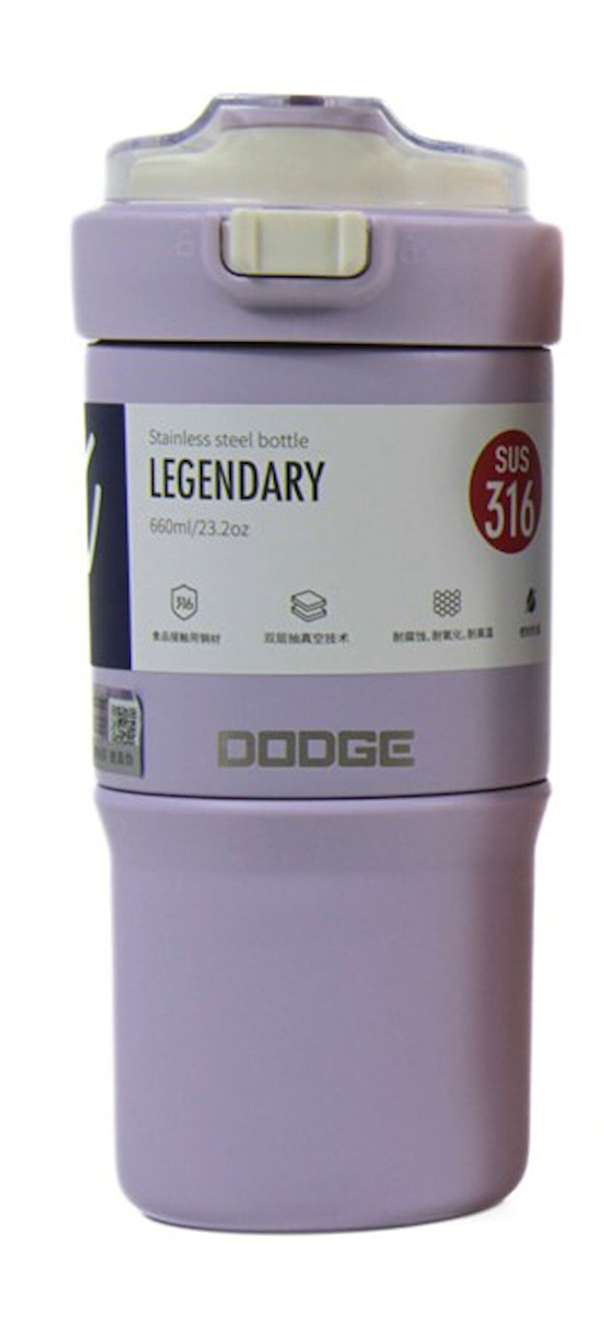 Dodge DB-23684 Çift Kullanım Pipetli/Rahat İçim Mor 660ml Çelik Termos