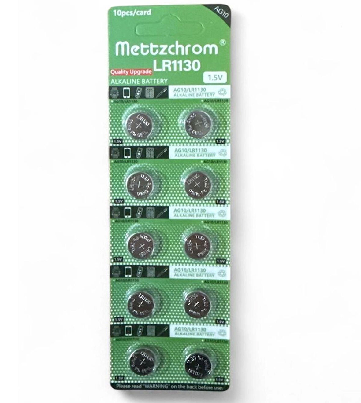 Mettzchrom AG10 LR1130 389 SR1130 189 1.5V Alkaline Düğme Pil 10 Adet