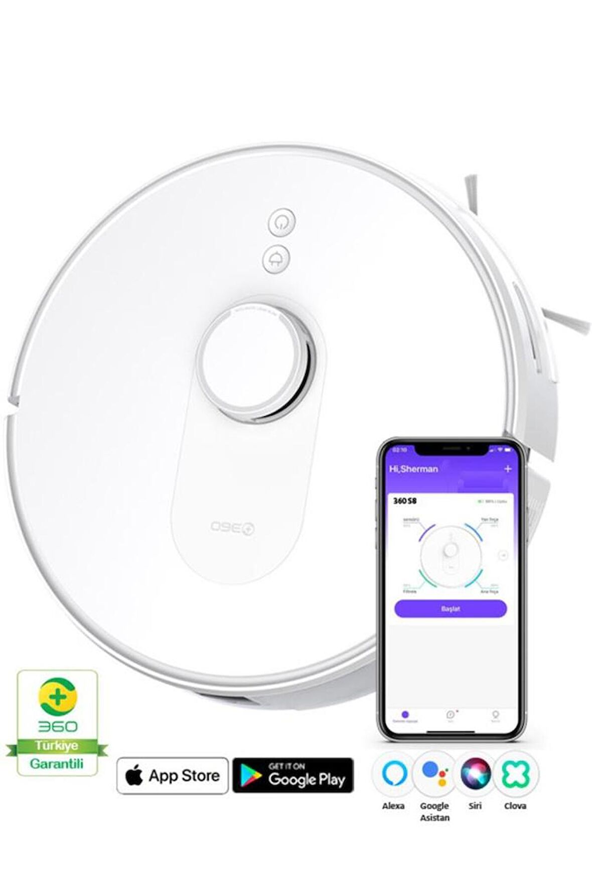 360 Botslab Vacuum Robot Süpürge S8 Beyaz