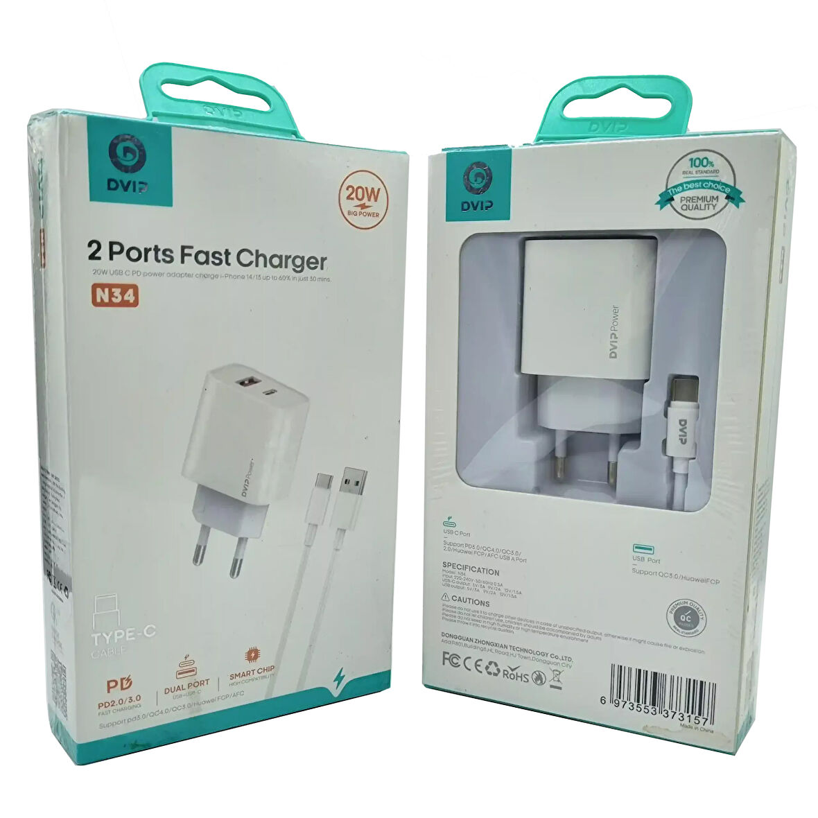 20W + 18W PD Çift Girişli Şarj Seti Usb Type-C DVIP N34