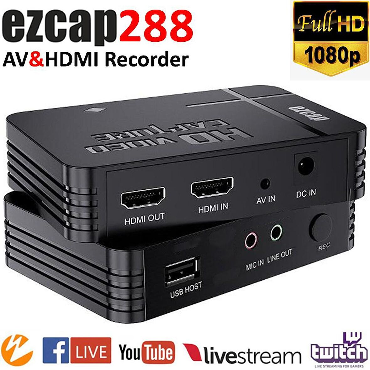 Ezcap288 AV HDMI Video Recorder Full HD 1080P Bilgisayarsız USB Audio Video Capture Kayıt Cihazı