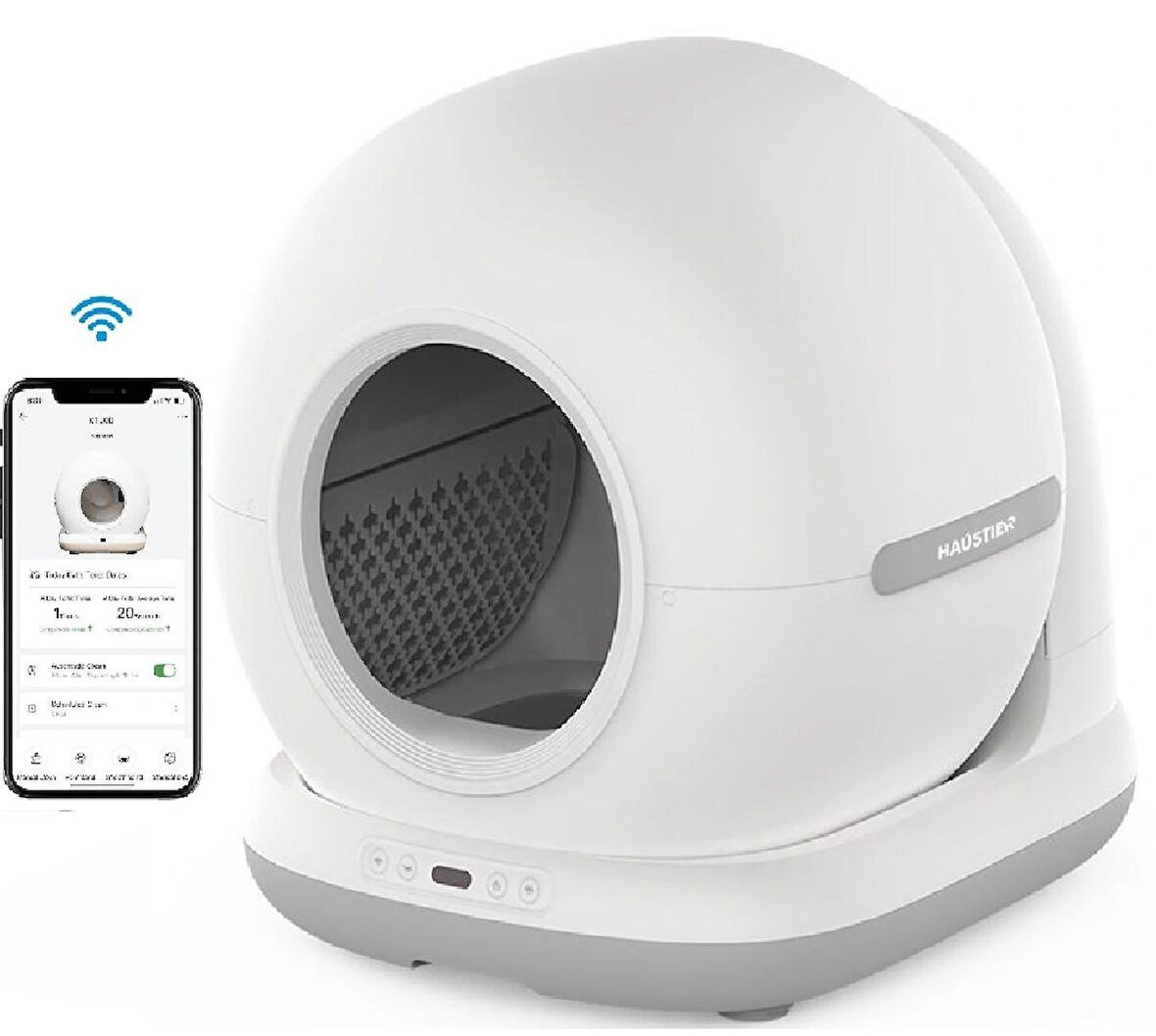 Haustier CB001 Akıllı Otomatik Kedi Tuvaleti, APP ile Uzaktan Kontrol, 75lt Hazne, 7lt Çöp haznesi, Ağırlık sensörlü, 3 Adet Deo + 45 Adet Çöp Torbası + Elekli Paspas Hediyeli (Gri)