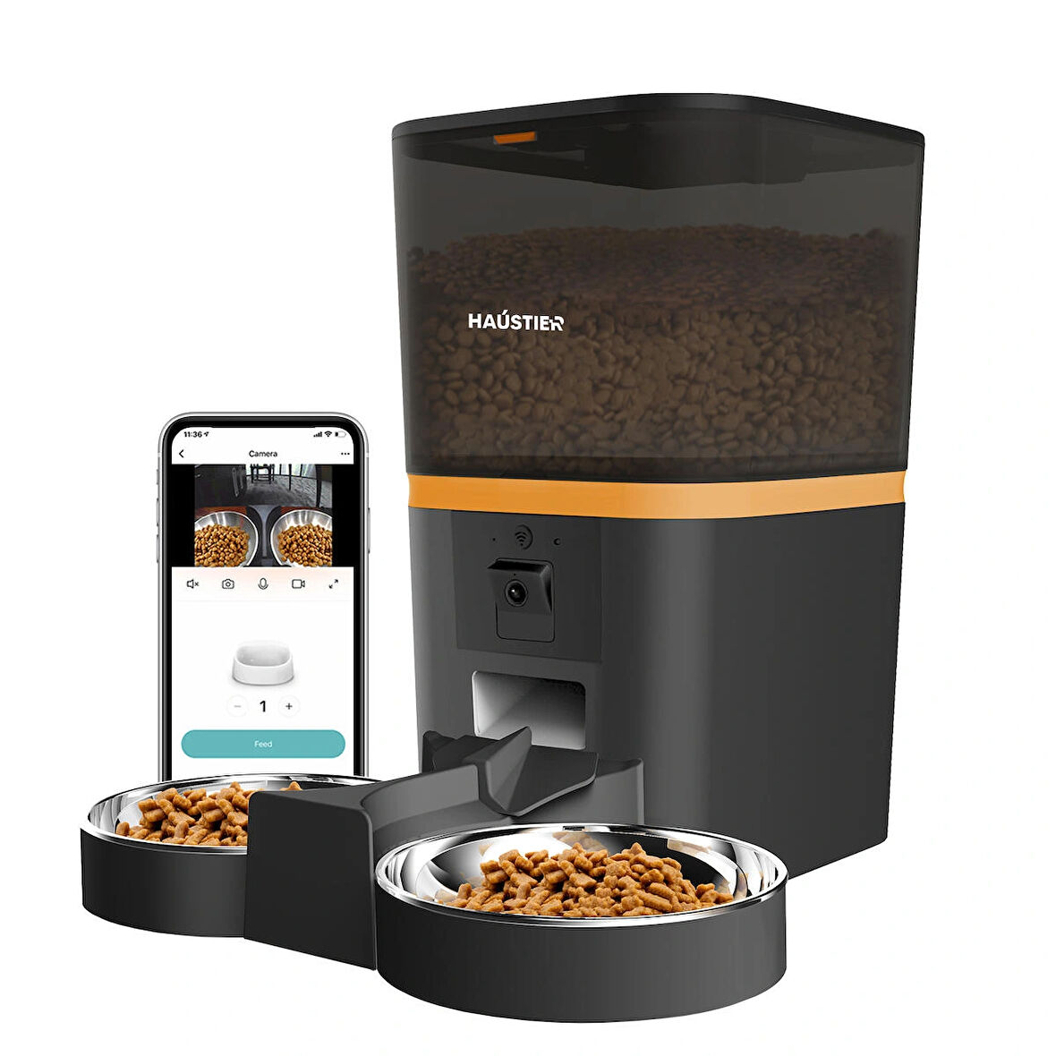 Haustier QQ009-Dual FHD kamera, Akıllı Otomatik Kedi Mama Kabı Siyah HAUSTİER TÜRKİYE GARANTİLİ