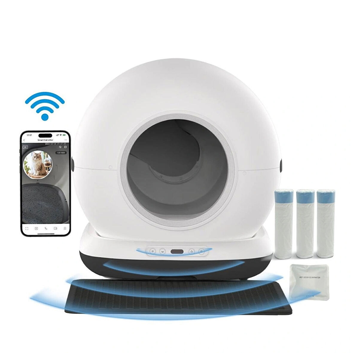 Haustier CB002 KAMERALI Akıllı Otomatik Kedi Tuvaleti, APP ile Kontrol, 72lt Hazne, 7lt Çöp haznesi