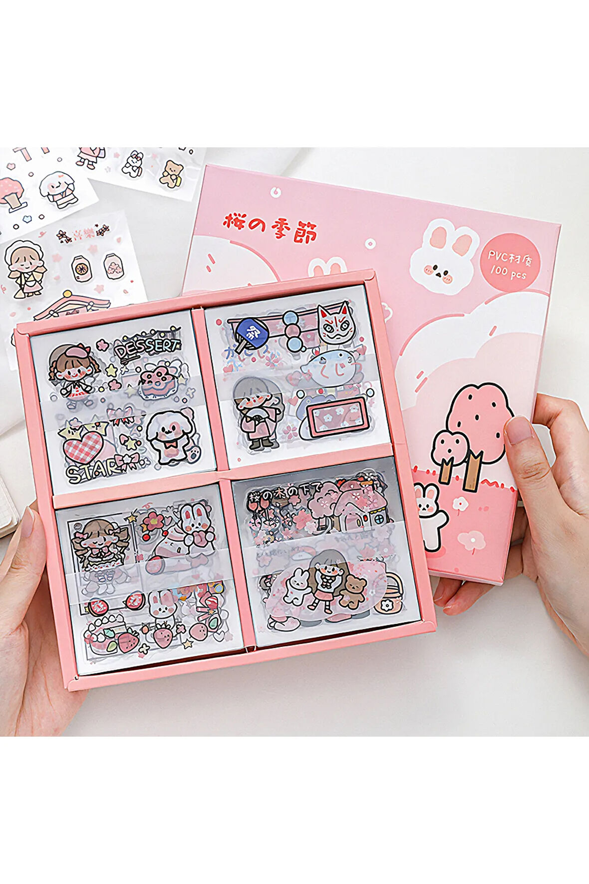 Cherry Blossoms Temalı 100 Yaprak 4 Bölmeli Sticker Seti • Bullet Journal (GGK-DZ071)